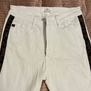 White Jeans with Leopard Print Stripes